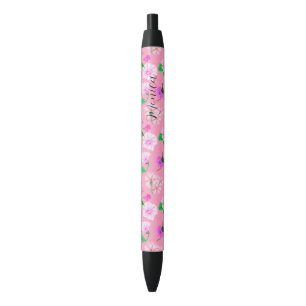 Stylo Noir Fleurs sauvages délicats dans les aquarelles de bu