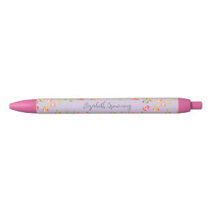 Stylo Noir Fleurs victoriennes roses roses vintage personnali