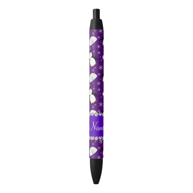 Stylo Noir Flocons de neige pourpres nommés faits sur (devant Vertical)