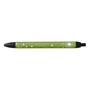 Stylo Noir Flocons de neige verts de fête de vacances