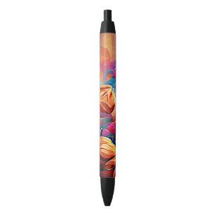 Stylo Noir Floral Abstract Art Orange Red Blue Flowers