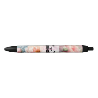 Stylo Noir Floral watercolor monogram pink blue peonies