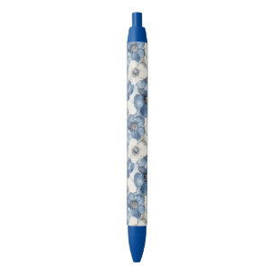 Stylo Noir Flore bleu blanc denim