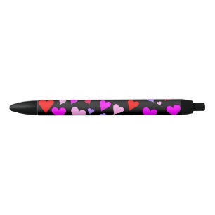 Stylo Noir Fun Rouge, rose, violet & Magenta Coeurs Motif Sty