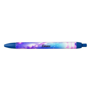 Stylo Noir Galaxie bleue céleste et rose Nom personnalisé Scr