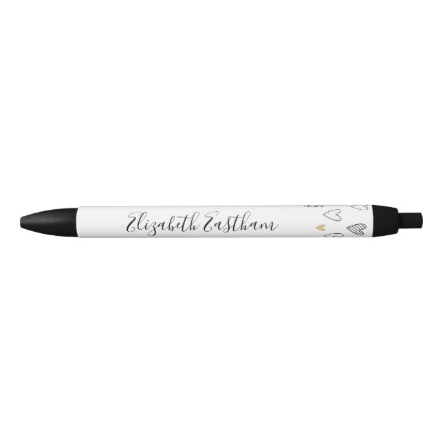 Stylo Noir Girly Black Gold Heart Feminine Script (Devant)
