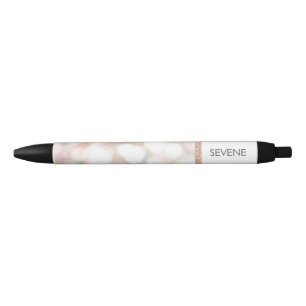 Stylo Noir Girly Bokeh Rose Gold Sequin Nom personnalisé