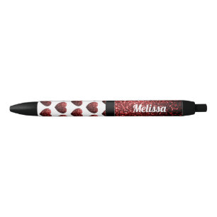 Stylo Noir Glamor Red Parties scintillant scintille Coeur Per