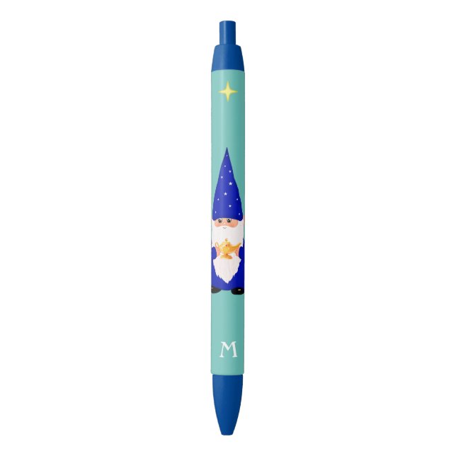 Stylo Noir Gnome tenant une lampe magique et un monogramme no (devant Vertical)