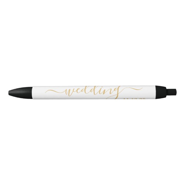 Stylo Noir Gold & White moderne Simple Script Wedding Faveur (Devant)