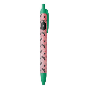 Stylo Noir Graines de pastèque fruit rose rouge faux brillant