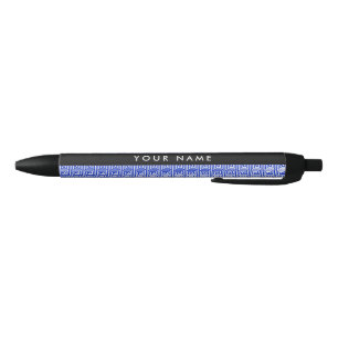 Stylo Noir Grec Meander Key Blue, Votre Nom, Personnaliser