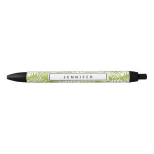 Stylo Noir Green Palm Feuille Rainforest Motif