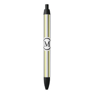 Stylo Noir Gris et rayures jaunes Monogramme