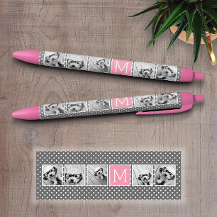 Stylo Noir Gris et Rose 5 Collage de Photos avec Monogramme