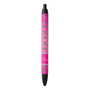 Stylo Noir Gymnastique rose argentée nommée personnalisée