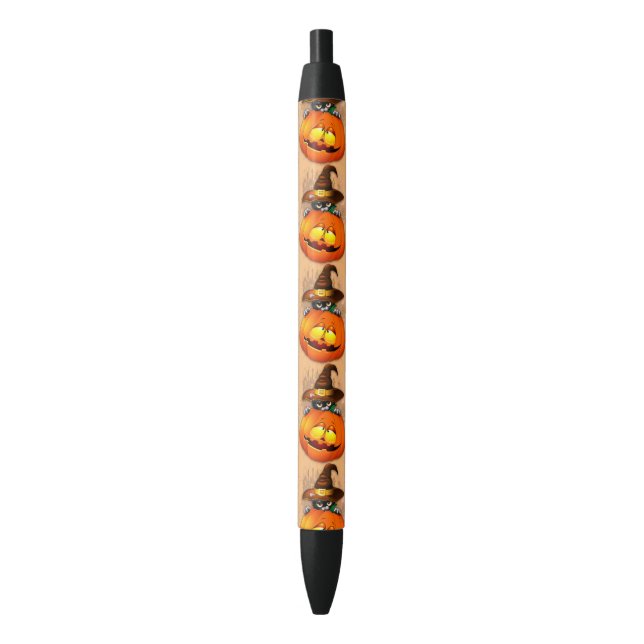 Stylo Noir Halloween Cute Kitty Witch et ami Citrouille (devant Vertical)