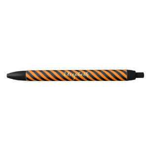 Stylo Noir Halloween Orange Black Stripes Monogramme élégan