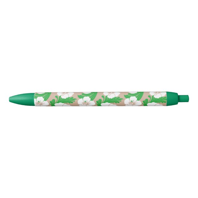 Stylo Noir Hibiscus hawaïen tropical Khaki beige (Devant)