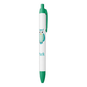 Stylo Noir Hibou mignon d'Aqua avec le nom