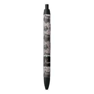 Stylo Noir Hiboux argentés nommés personnalisés de parties
