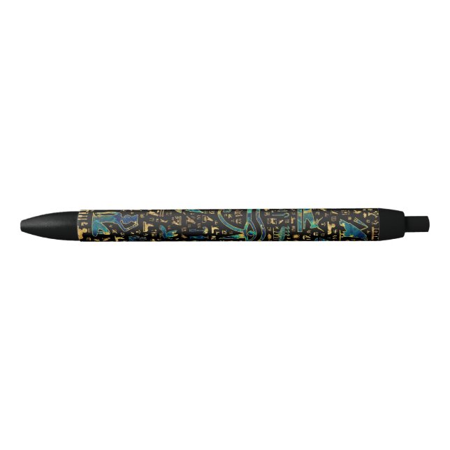 Stylo Noir Hiéroglyphes égyptiens anciens Marbre et or (Devant)