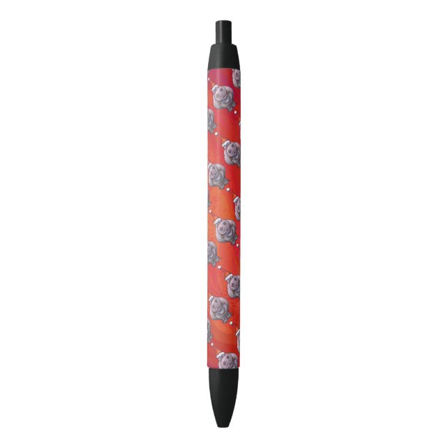 Stylo Noir Hippo mignon à Santa Hat Motif en rouge (devant Vertical)