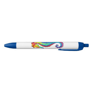 Stylo Noir Hippocampe polygonal arc-en-ciel