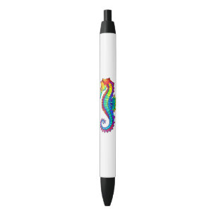 Stylo Noir Hippocampe polygonal arc-en-ciel