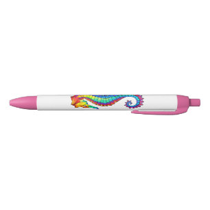 Stylo Noir Hippocampe polygonal arc-en-ciel