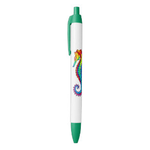 Stylo Noir Hippocampe polygonal arc-en-ciel