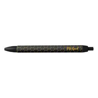 Stylo Noir Honeycombs motif or arrière - plan noir