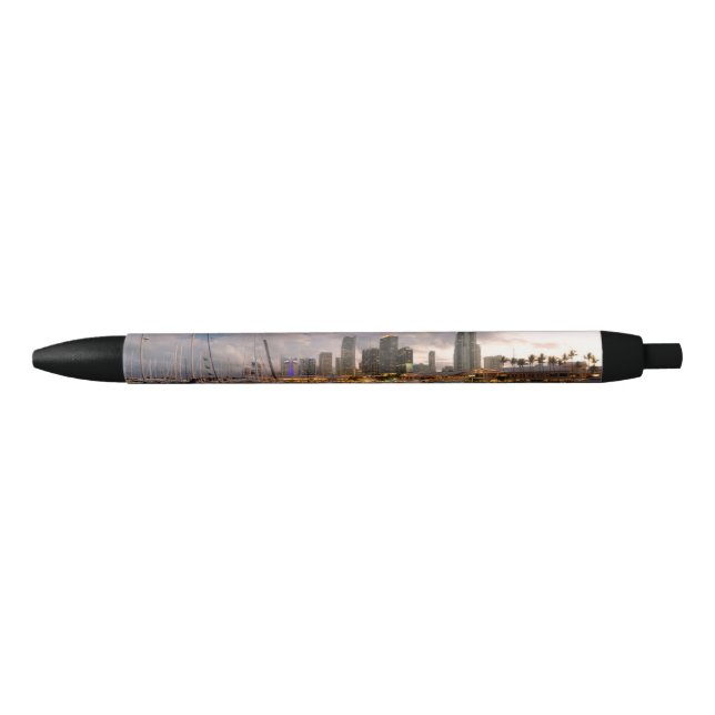 Stylo Noir Horizon financier de Miami au crépuscule (Devant)