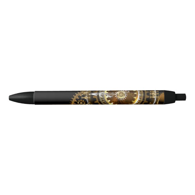 Stylo Noir Horloge Steampunk avec des engrenages anciens (Devant)