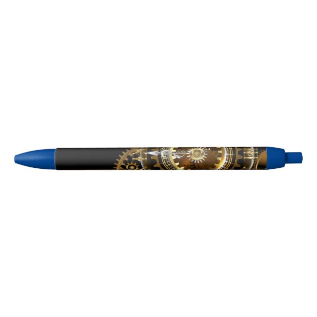Stylo Noir Horloge Steampunk avec des engrenages anciens (Devant)