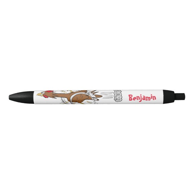 Stylo Noir Illustration amusante de poulet cool (Devant)