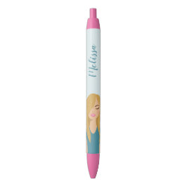 Stylo Noir Illustration De Fille Blonde Avec Nom Personnalisé