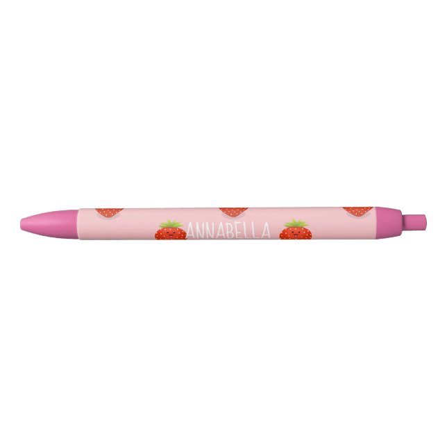 Stylo Noir Illustration de la fraise Cute kawaii (Devant)