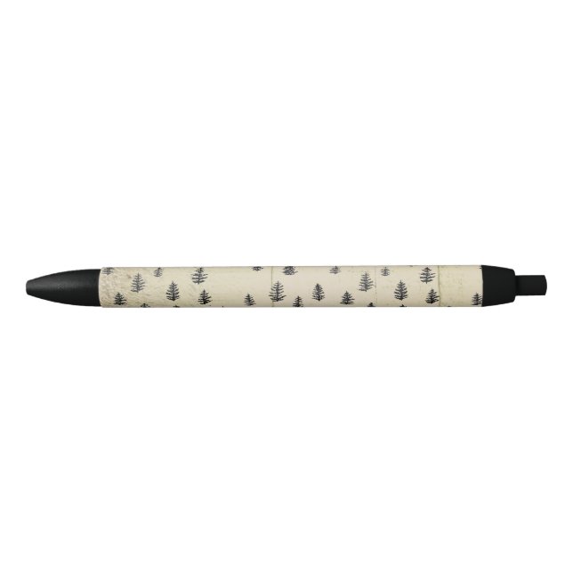 Stylo Noir Illustration de montagne arborée motif rustique (Devant)