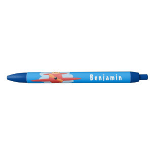Stylo Noir Illustration d'un avion rouge volant mignon