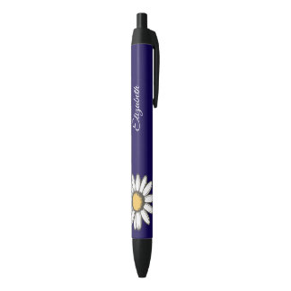 Stylo Noir Illustration florale tendance Daisy Navy Pen