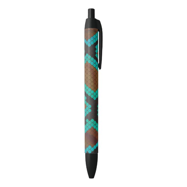Stylo Noir Impression Brown et Turquoise de serpent (Bas (Vertical))