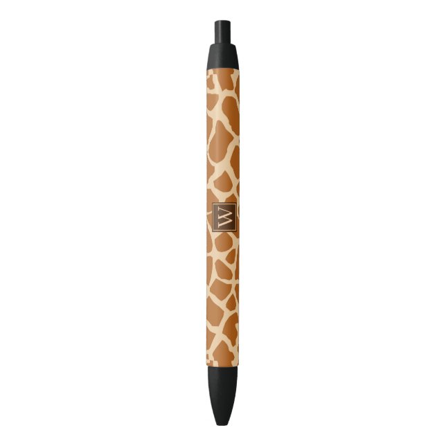 Stylo Noir Impression De Giraffe À La Mode Avec Monogramme Ch (devant Vertical)