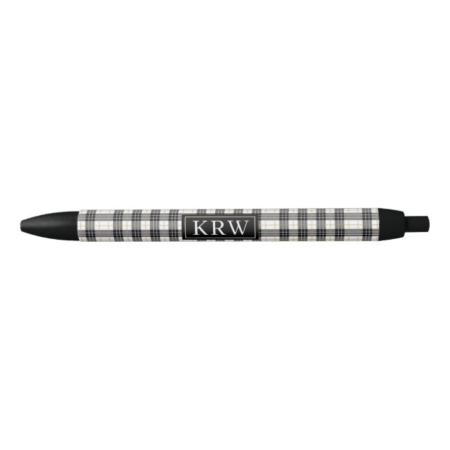 Stylo Noir Impression Plaid Noir Tendance Avec Monogramme Chi (Devant)