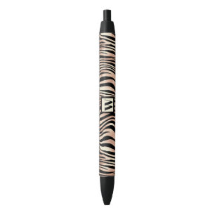 Stylo Noir Impression Zèbre Rose Tendance Avec Monogramme Chi