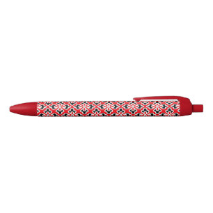 Stylo Noir imprimé kimono floral, rouge, noir et blanc