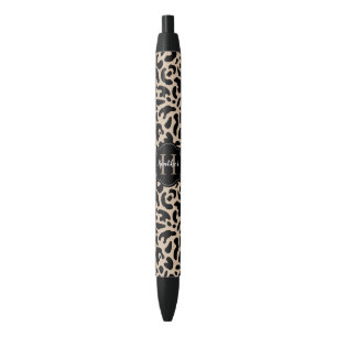 Stylo Noir Imprimé Léopard Monogramme Élégant