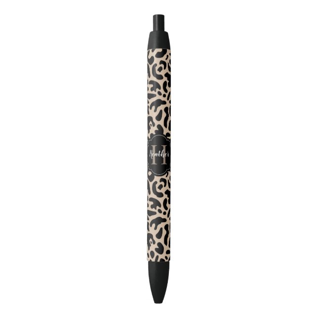 Stylo Noir Imprimé Léopard Monogramme Élégant (devant Vertical)