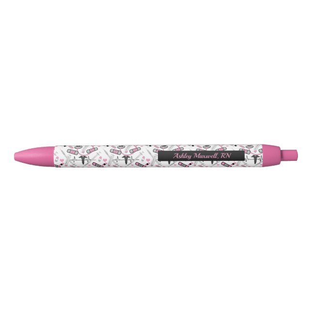 Stylo Noir Infirmière de stéthoscope| Nom du Motif Dr EKG (Devant)