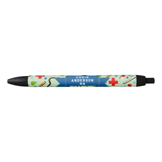 Stylo Noir Infirmière personnalisée (Devant)